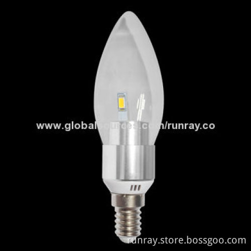 High Bright 3W LED Candle Bulb with Aluminum Radiator and Glass Cover, CE-marked, 85-265V AC